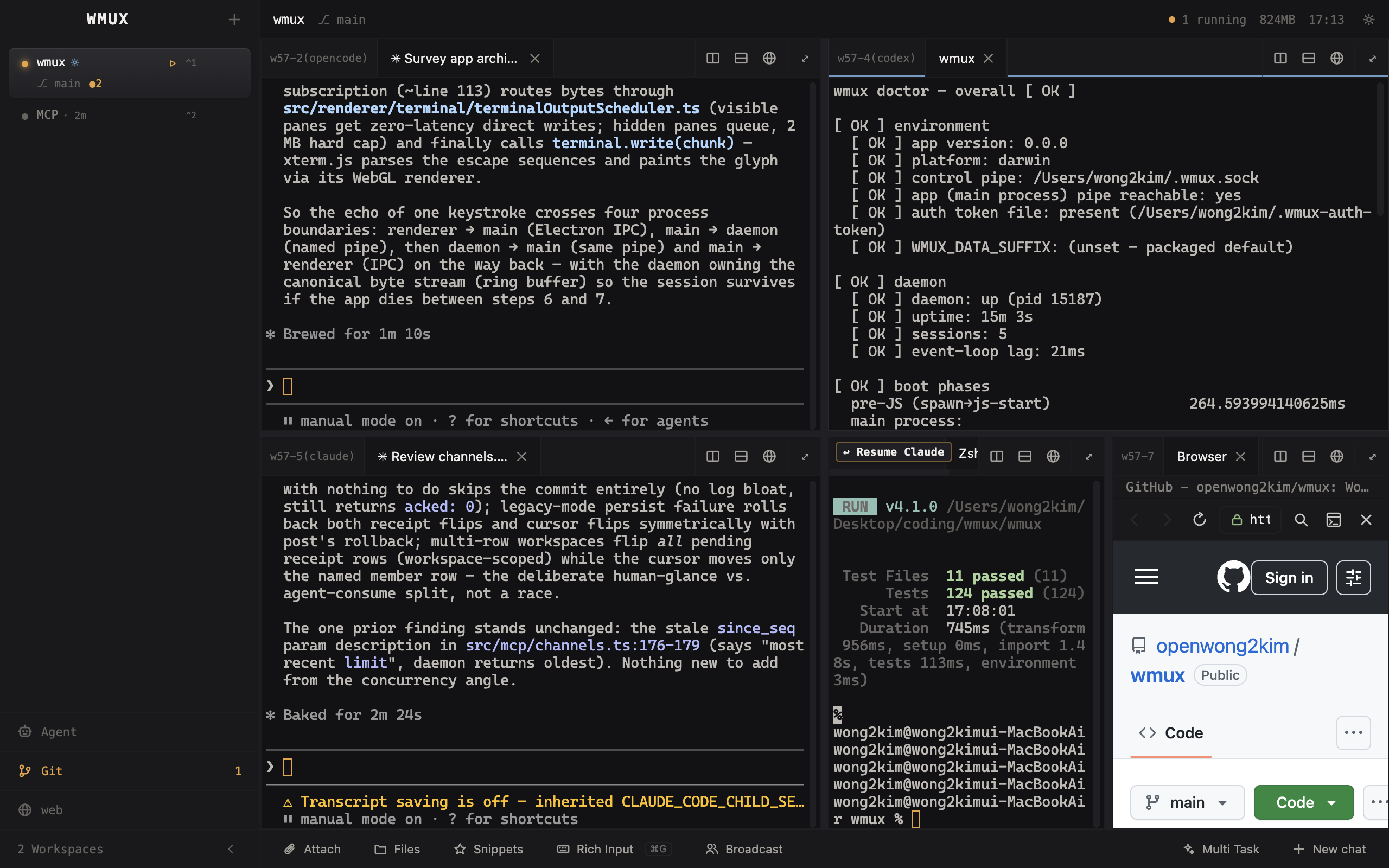 An agent driving a real Chrome tab from a wmux browser pane